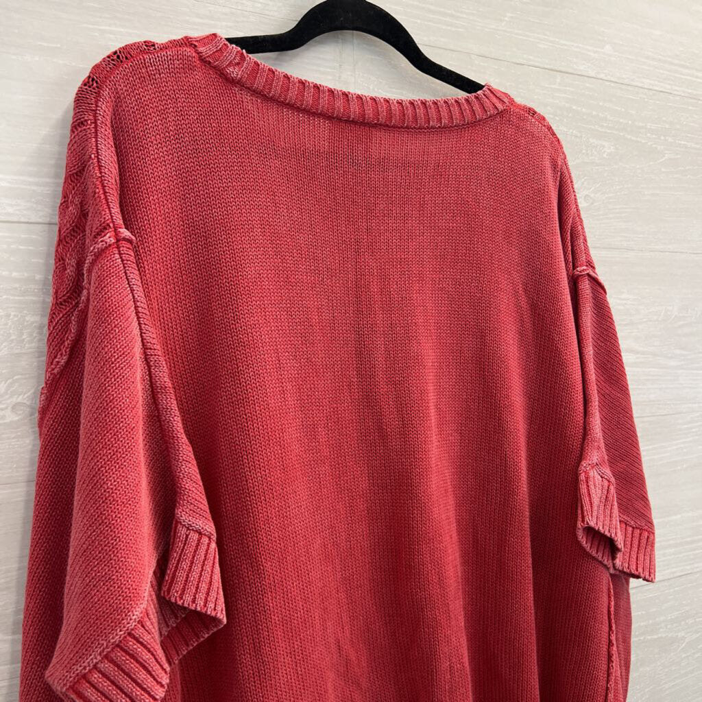 Artistic Works by Lu Pinkish Red Cable Knit Short Sleeve Boxy Sweater Top Medium