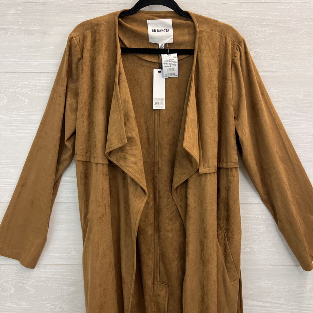 BB Dakota Brown Suede Open Front Long Jacket Meidum