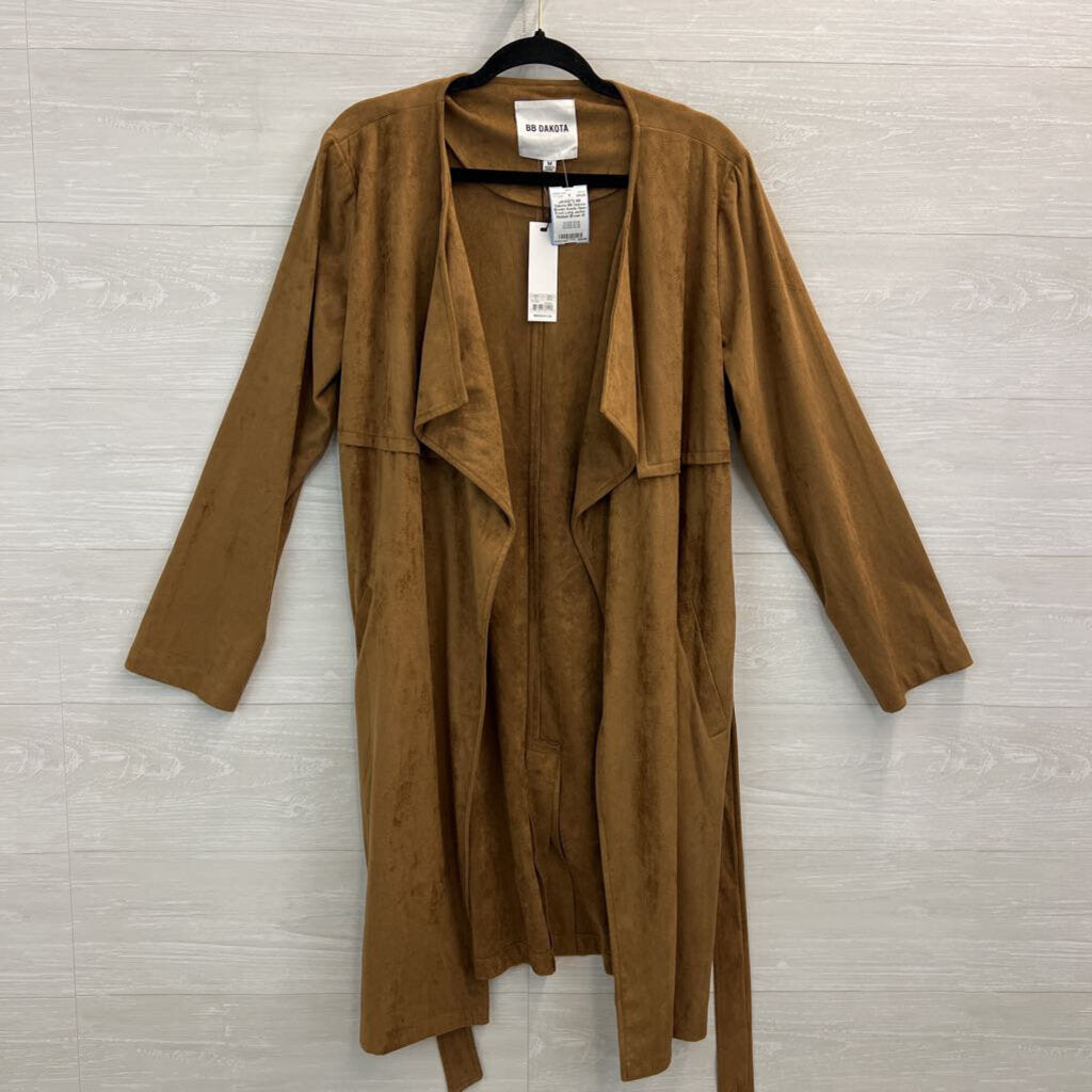 BB Dakota Brown Suede Open Front Long Jacket Meidum