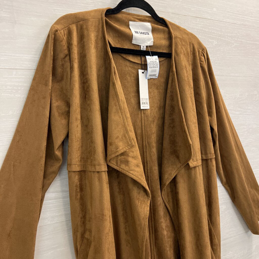BB Dakota Brown Suede Open Front Long Jacket Meidum