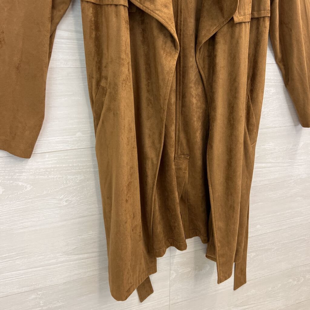 BB Dakota Brown Suede Open Front Long Jacket Meidum