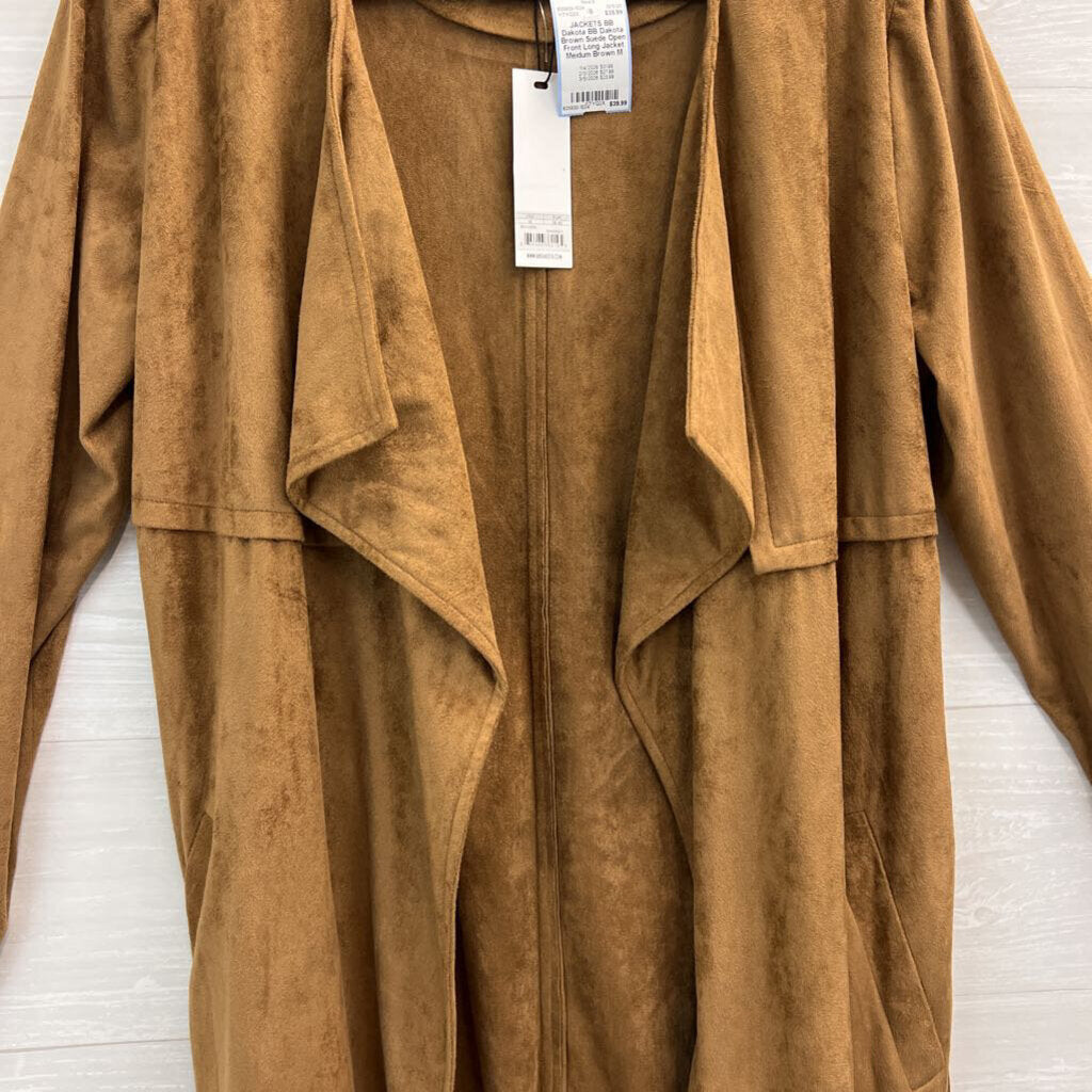 BB Dakota Brown Suede Open Front Long Jacket Meidum