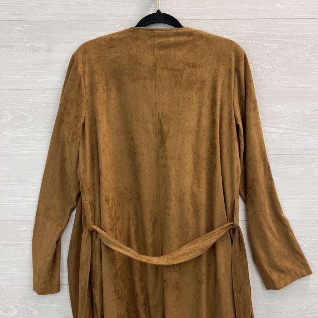 BB Dakota Brown Suede Open Front Long Jacket Meidum