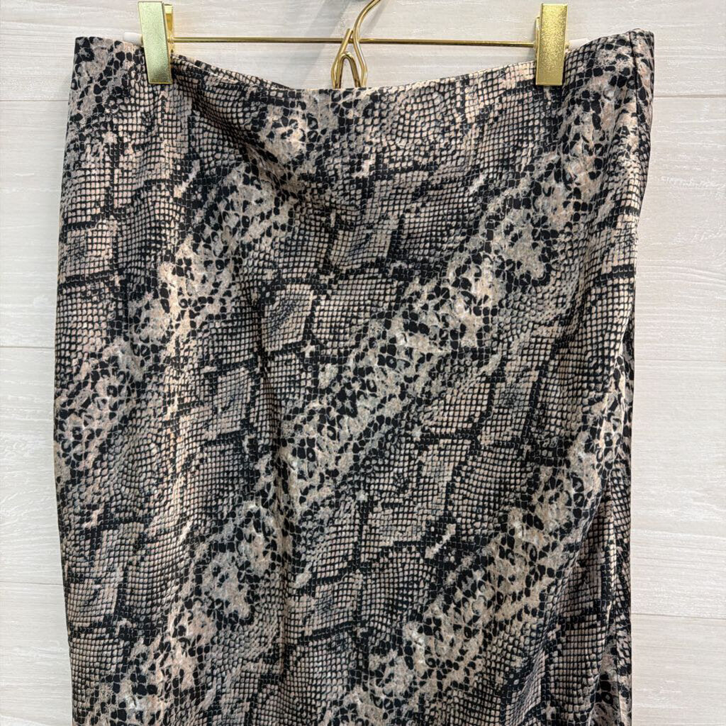 Know One Cares Black/ Beige Silky Snakeskin Print Midi Skirt Large