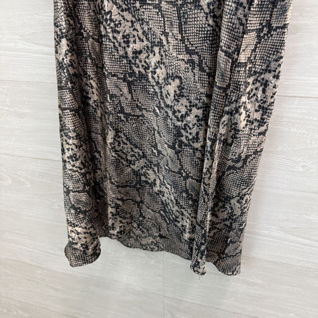 Know One Cares Black/ Beige Silky Snakeskin Print Midi Skirt Large
