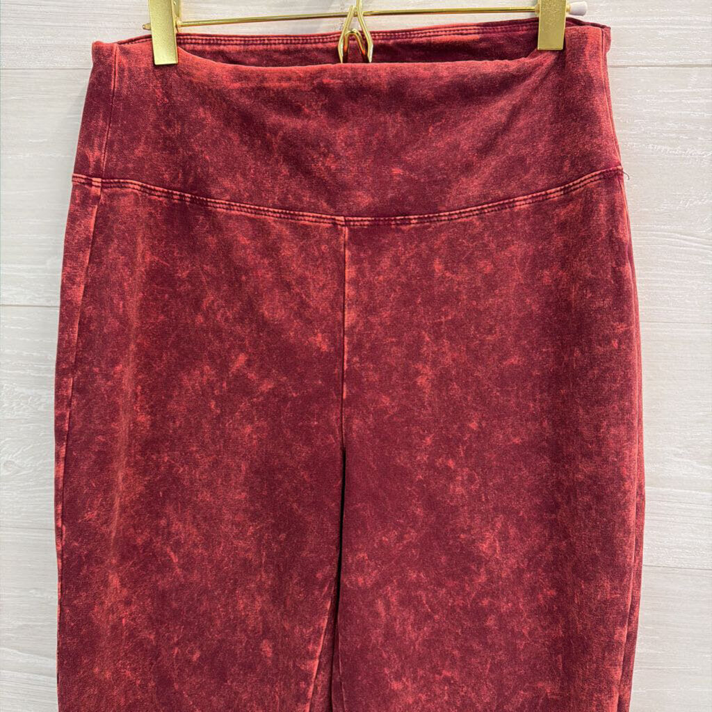 Zenana Brick Red Acid Wash Pull On Bell Bottom Pants Large