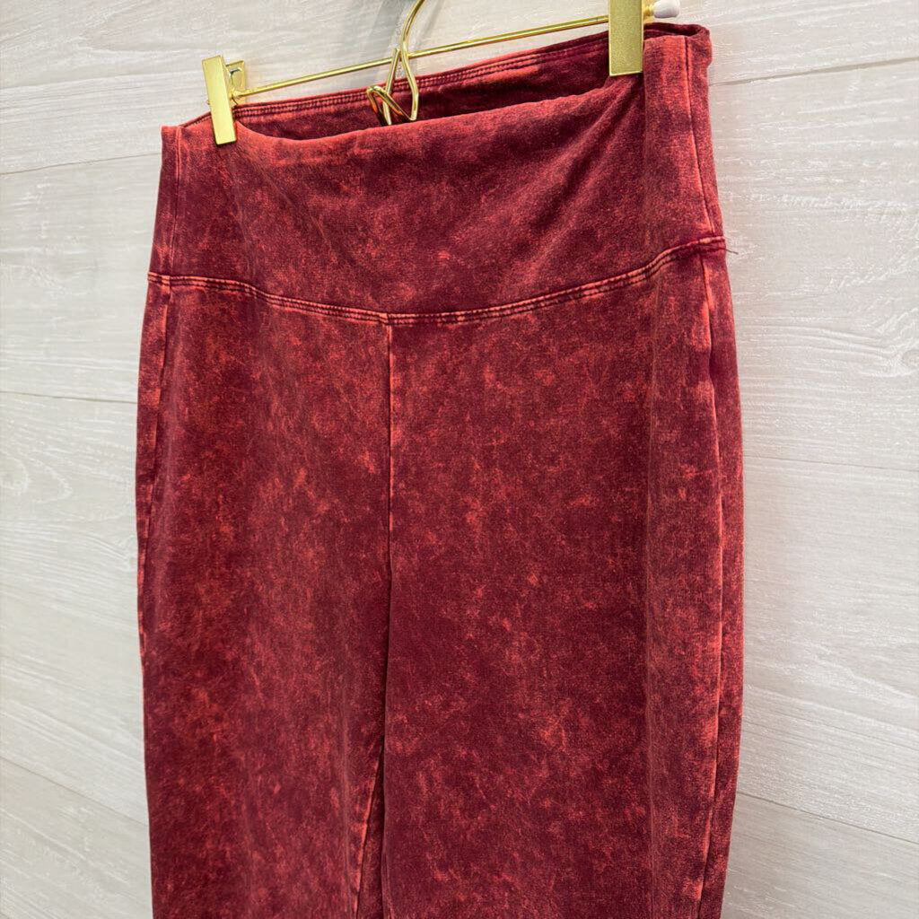 Zenana Brick Red Acid Wash Pull On Bell Bottom Pants Large