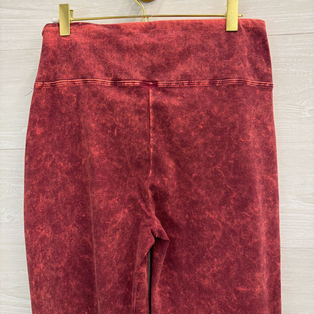 Zenana Brick Red Acid Wash Pull On Bell Bottom Pants Large
