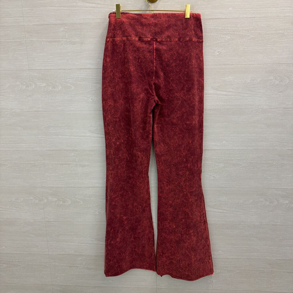 Zenana Brick Red Acid Wash Pull On Bell Bottom Pants Large