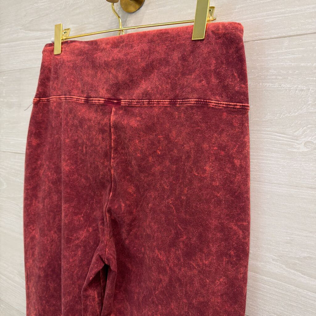 Zenana Brick Red Acid Wash Pull On Bell Bottom Pants Large