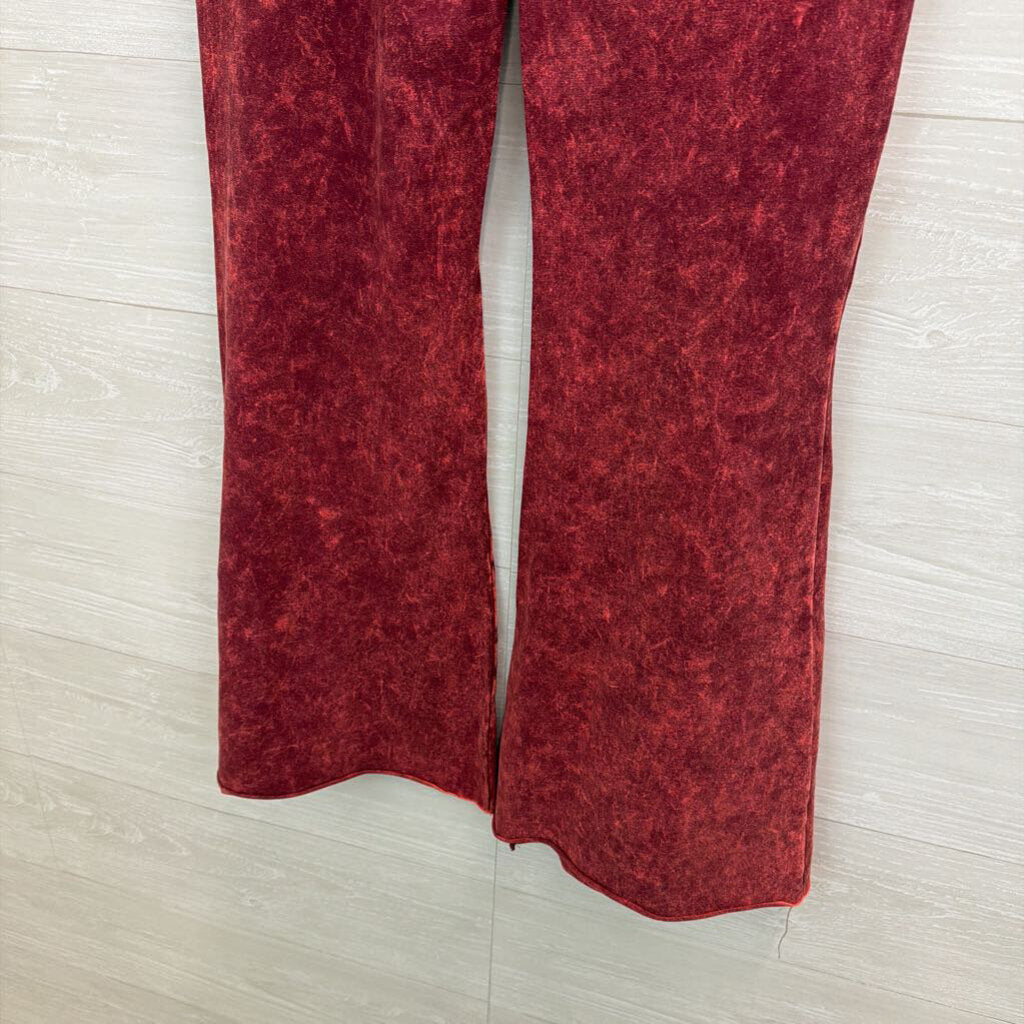 Zenana Brick Red Acid Wash Pull On Bell Bottom Pants Large
