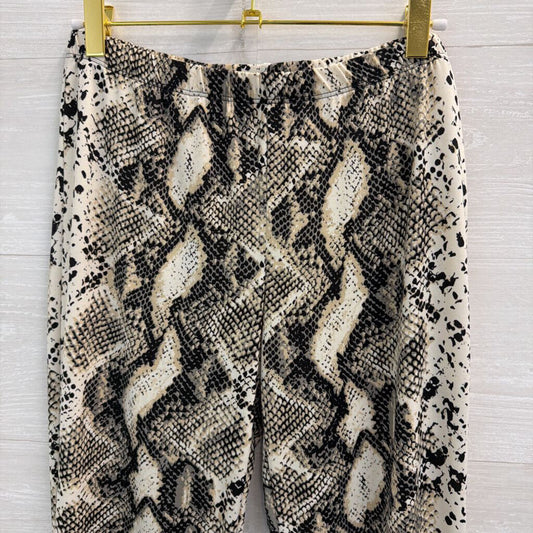Chatoyant White/ Black Snakeskin Print Bell Bottom Pull On Pants Large