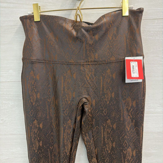 Spanx Brown/ Black Faux Leather Snakeskin Print Leggings Extra Large