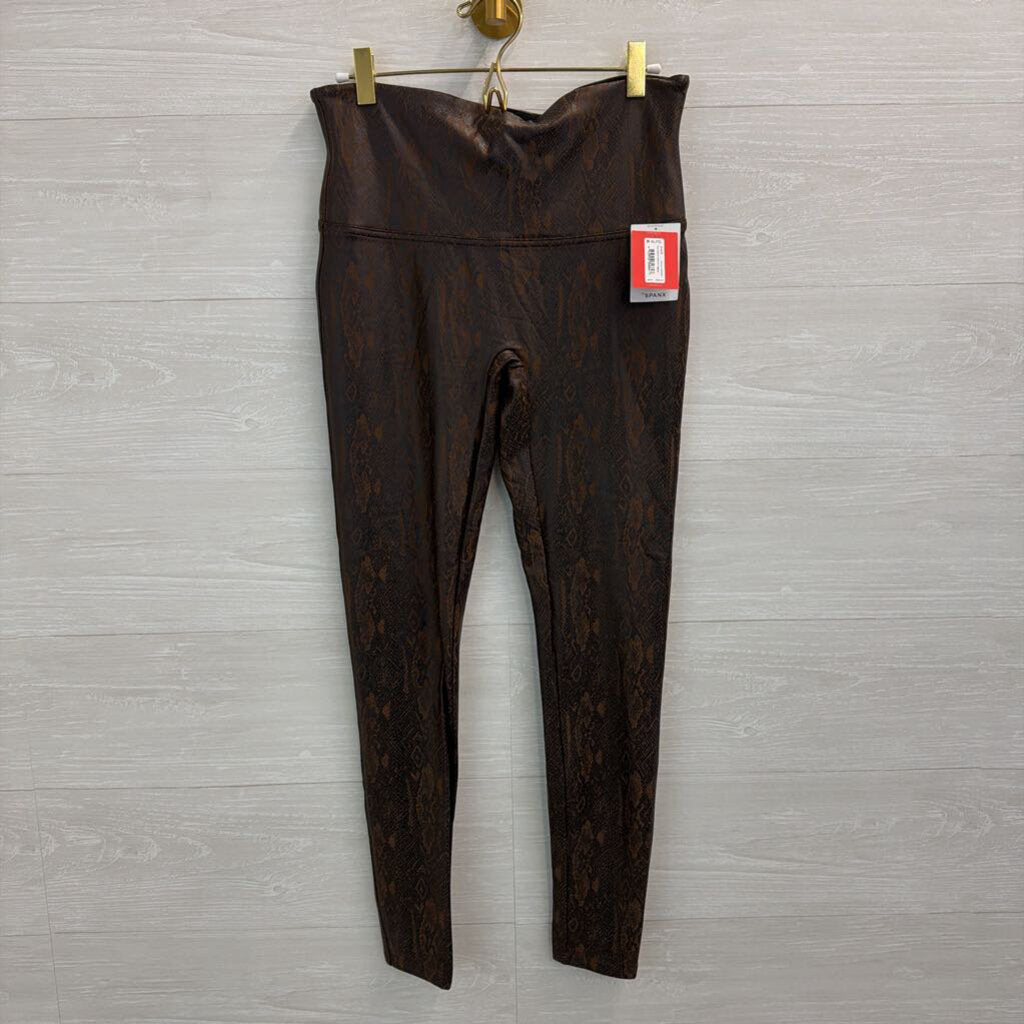 Spanx Brown/ Black Faux Leather Snakeskin Print Leggings Extra Large
