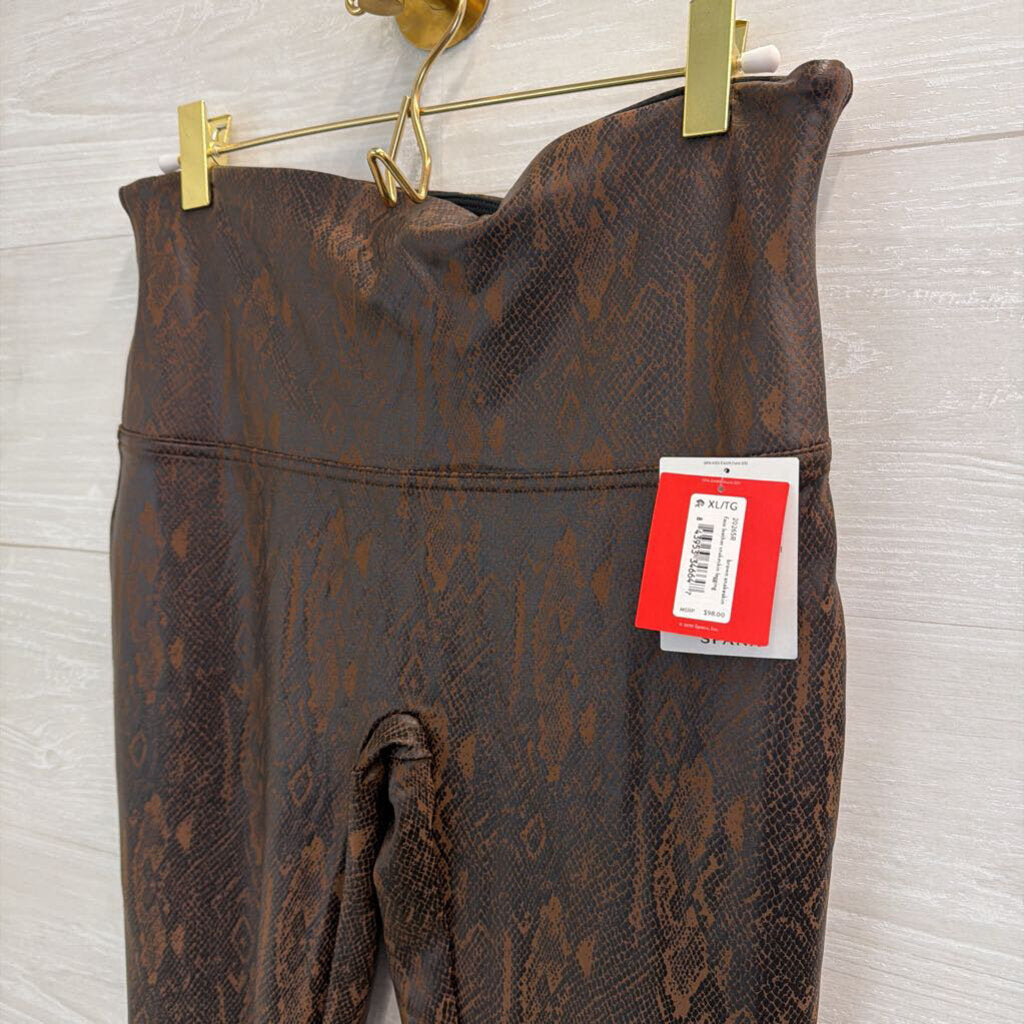 Spanx Brown/ Black Faux Leather Snakeskin Print Leggings Extra Large