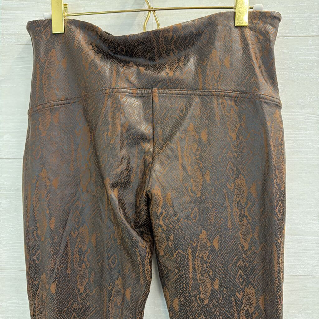 Spanx Brown/ Black Faux Leather Snakeskin Print Leggings Extra Large