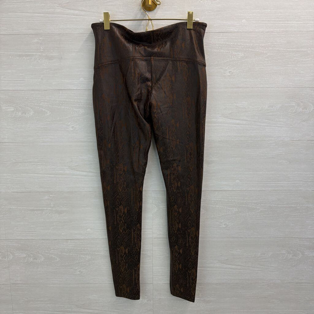 Spanx Brown/ Black Faux Leather Snakeskin Print Leggings Extra Large