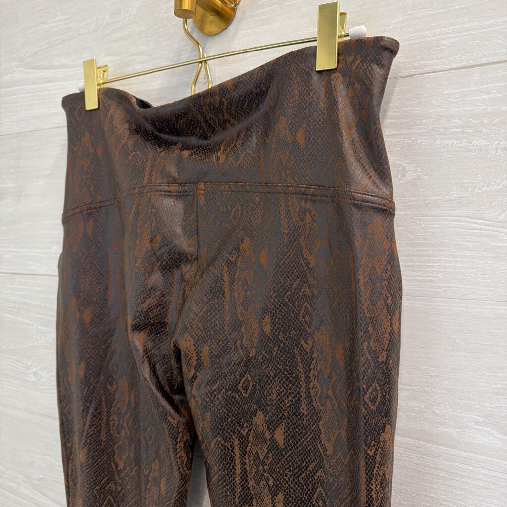 Spanx Brown/ Black Faux Leather Snakeskin Print Leggings Extra Large