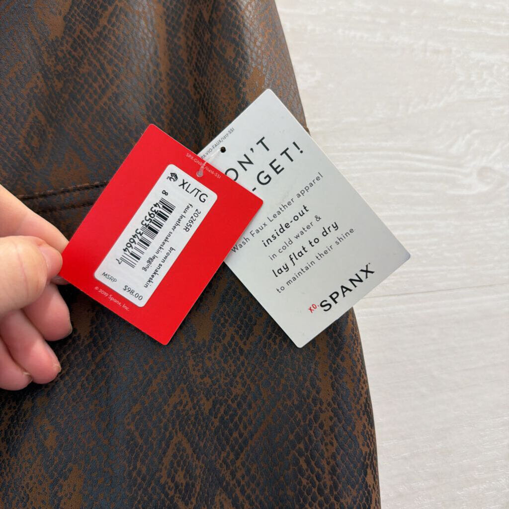 Spanx Brown/ Black Faux Leather Snakeskin Print Leggings Extra Large