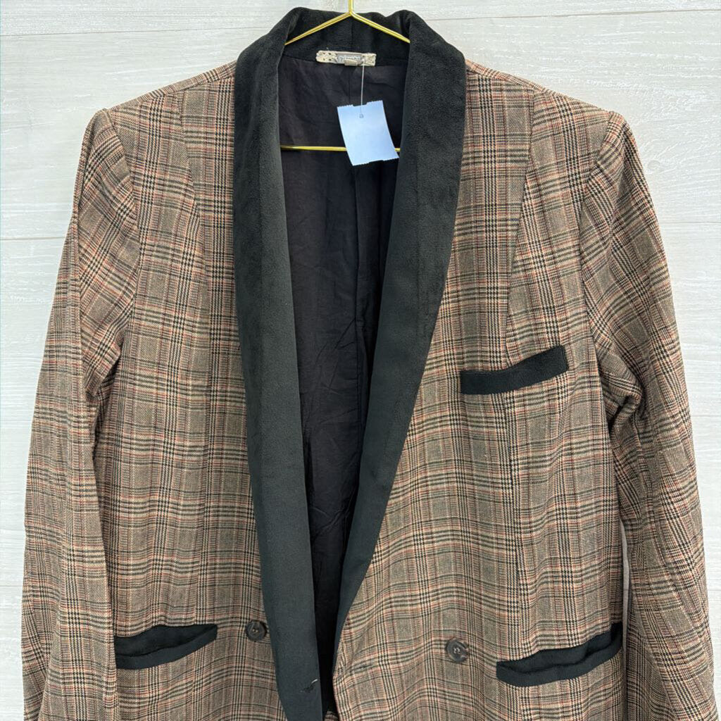 Gimmicks Brown/ Black Plaid Blazer Jacket Large