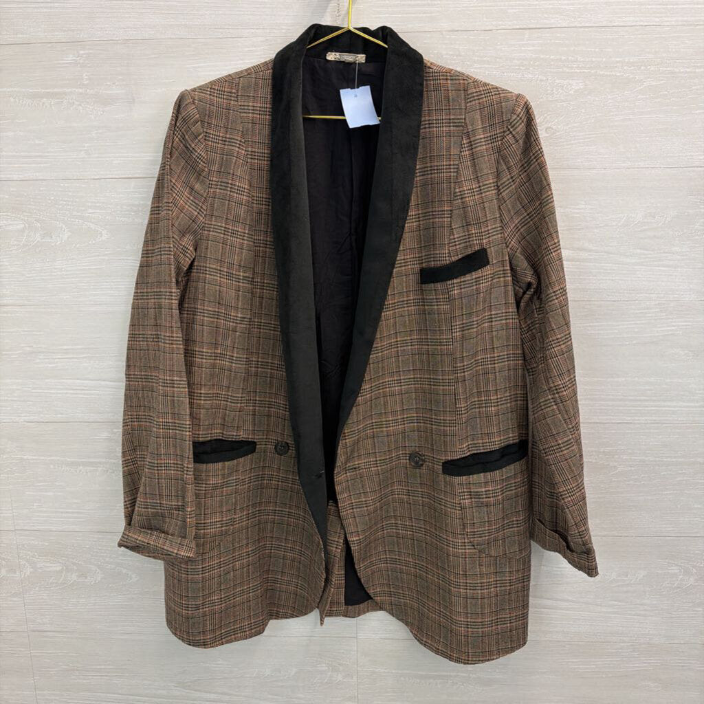 Gimmicks Brown/ Black Plaid Blazer Jacket Large