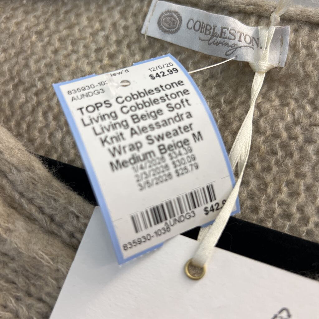 Cobblestone Living Beige Soft Knit Alessandra Wrap Sweater Medium