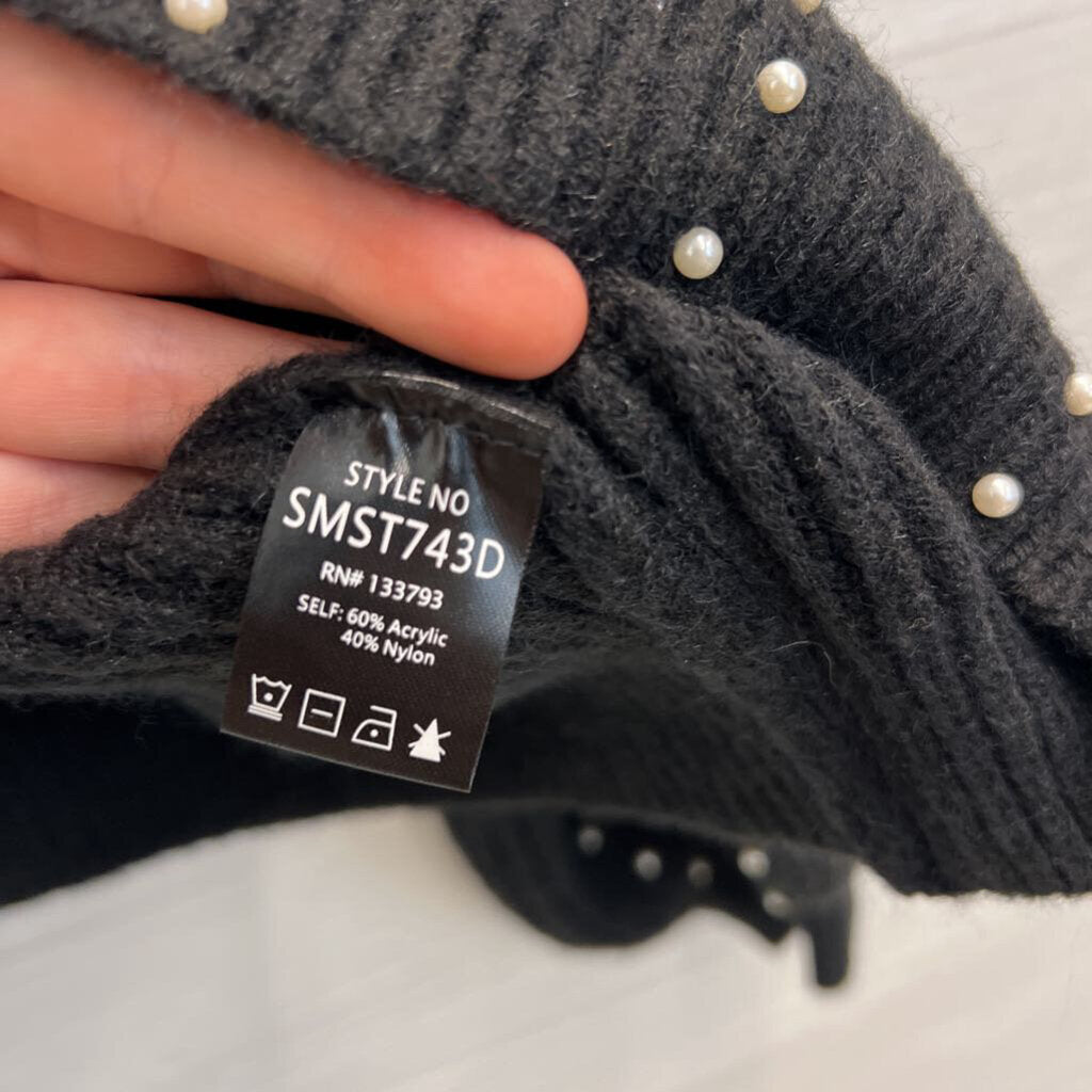 Artistic Works by Lu Black Knit Pearl Embellished Sweater Large