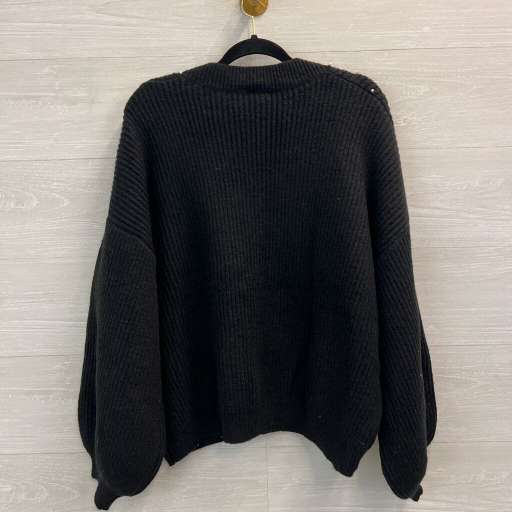 Artistic Works by Lu Black Knit Pearl Embellished Sweater Large