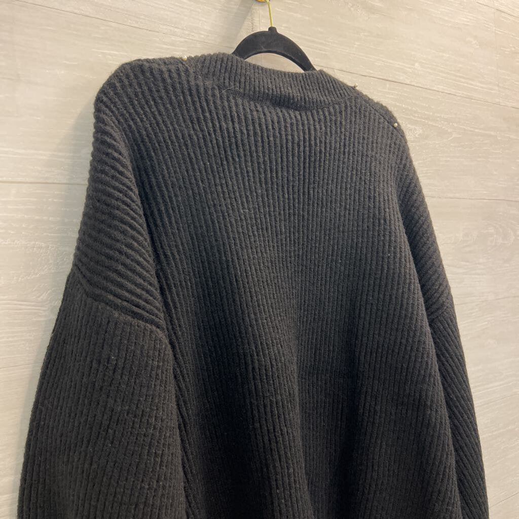 Artistic Works by Lu Black Knit Pearl Embellished Sweater Large