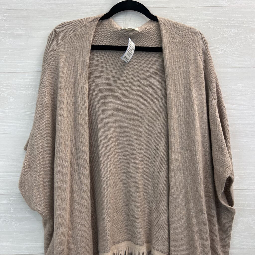 Not Shy Beige Knit Long Sleeve Open Front Fringe Hem Sweater Small/ Medium
