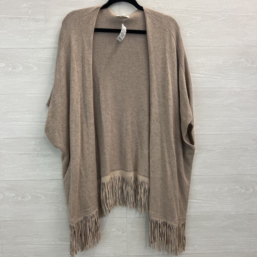 Not Shy Beige Knit Long Sleeve Open Front Fringe Hem Sweater Small/ Medium