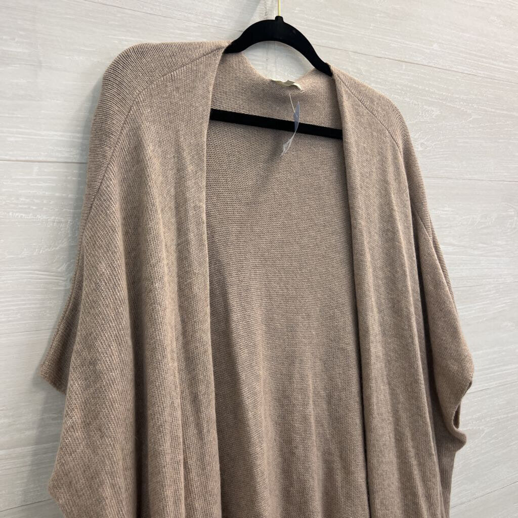 Not Shy Beige Knit Long Sleeve Open Front Fringe Hem Sweater Small/ Medium