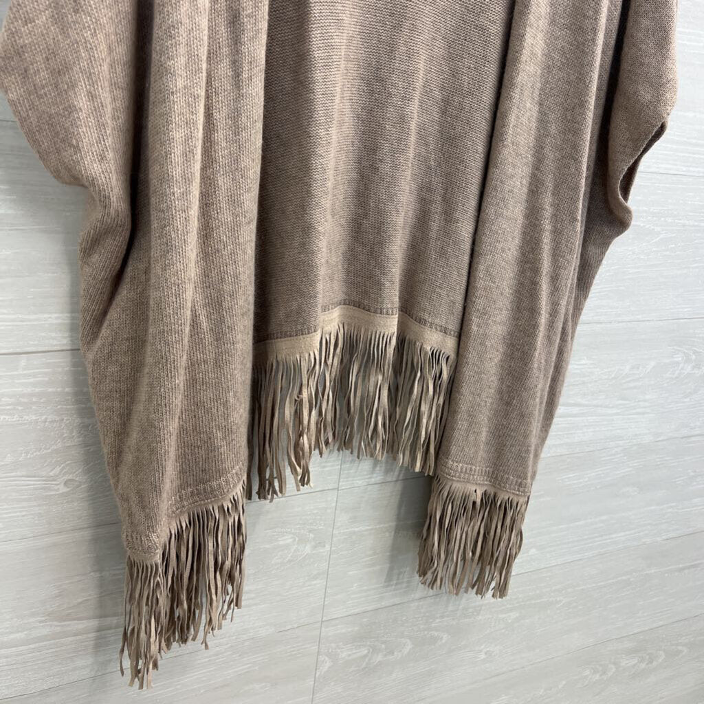 Not Shy Beige Knit Long Sleeve Open Front Fringe Hem Sweater Small/ Medium