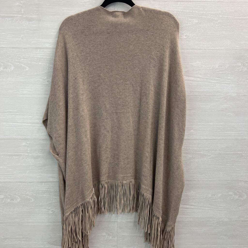Not Shy Beige Knit Long Sleeve Open Front Fringe Hem Sweater Small/ Medium