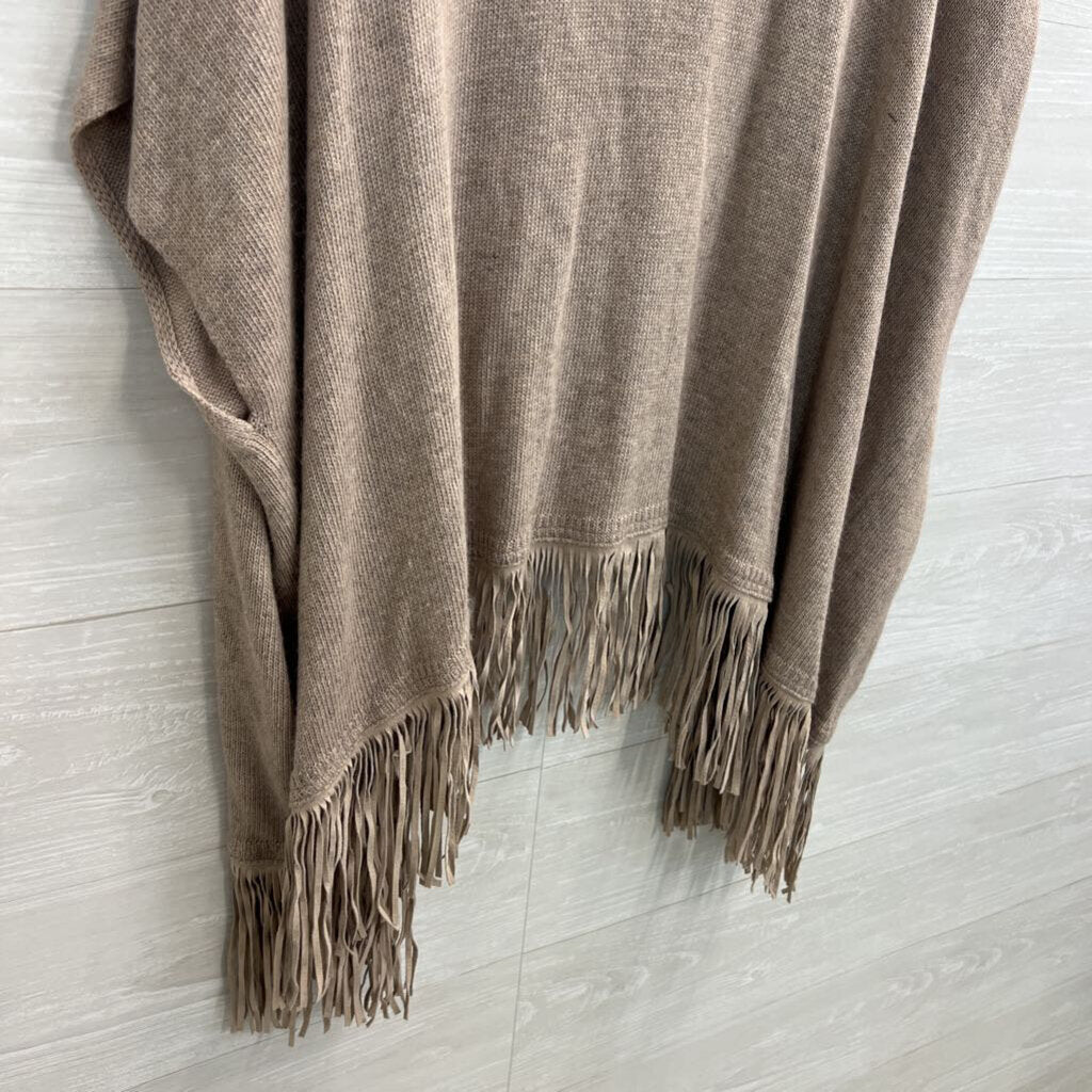 Not Shy Beige Knit Long Sleeve Open Front Fringe Hem Sweater Small/ Medium