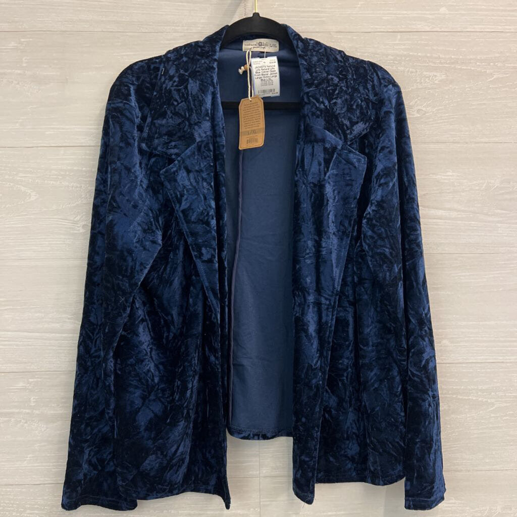 Natural Life Blue Velvet Open Front Blazer Jacket Large/ Extra Large