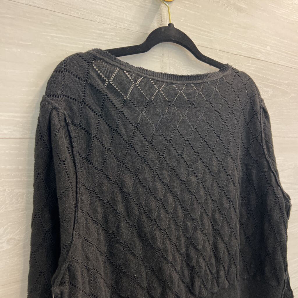 Free People Black Open Knit Cropped Ruffle Detail Cardigan Sweater Large