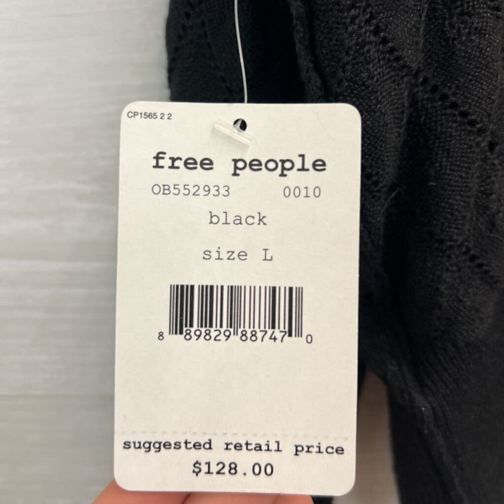 Free People Black Open Knit Cropped Ruffle Detail Cardigan Sweater Large