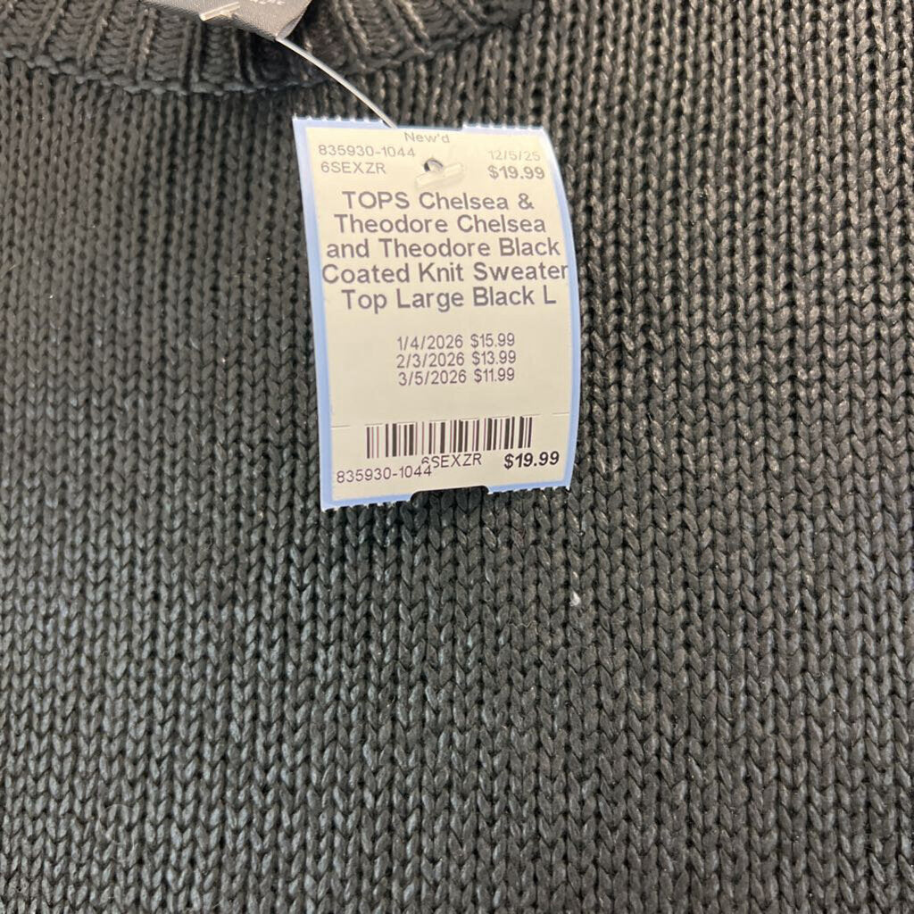 Chelsea and Theodore Black Coated Knit Sweater Top Large