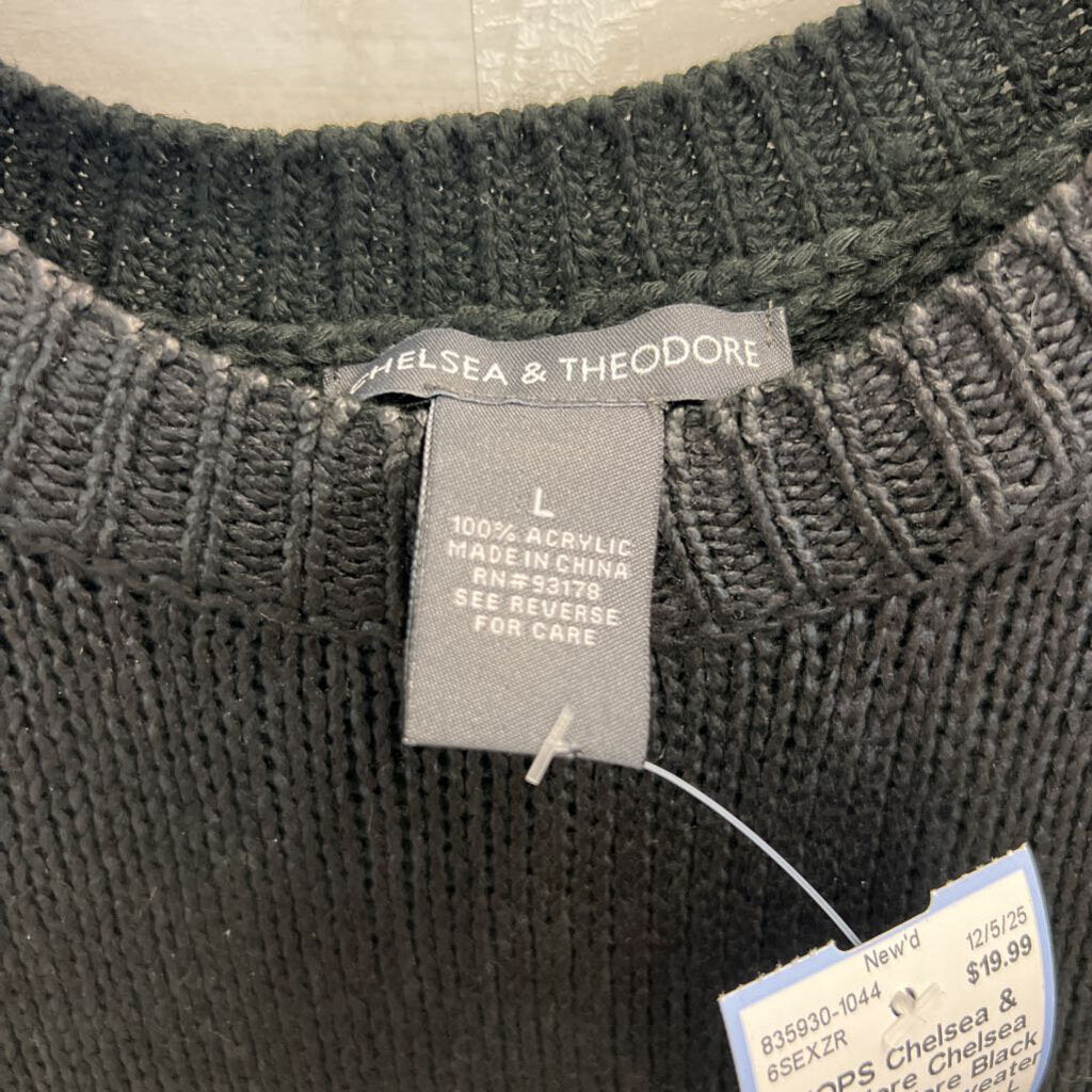 Chelsea and Theodore Black Coated Knit Sweater Top Large