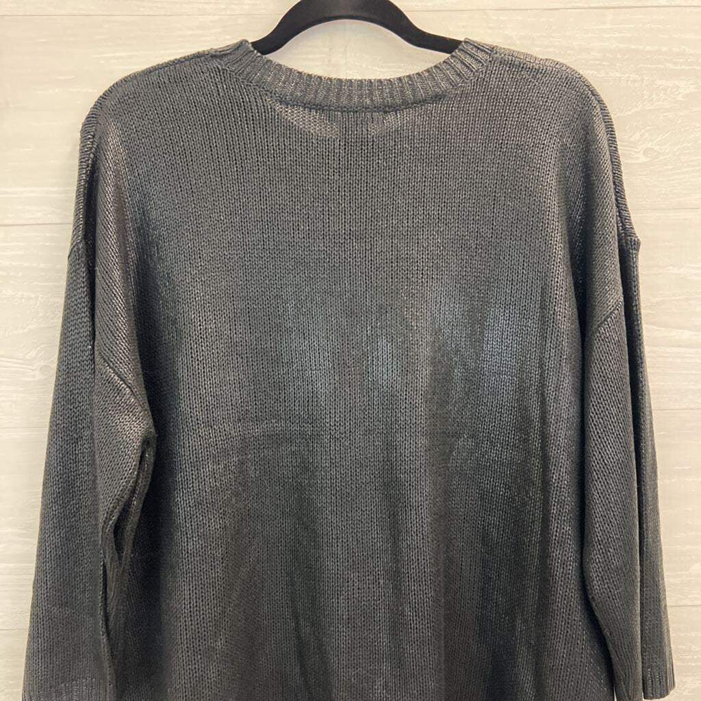 Chelsea and Theodore Black Coated Knit Sweater Top Large