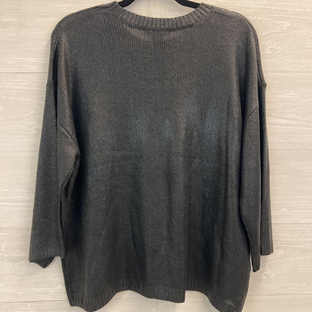 Chelsea and Theodore Black Coated Knit Sweater Top Large