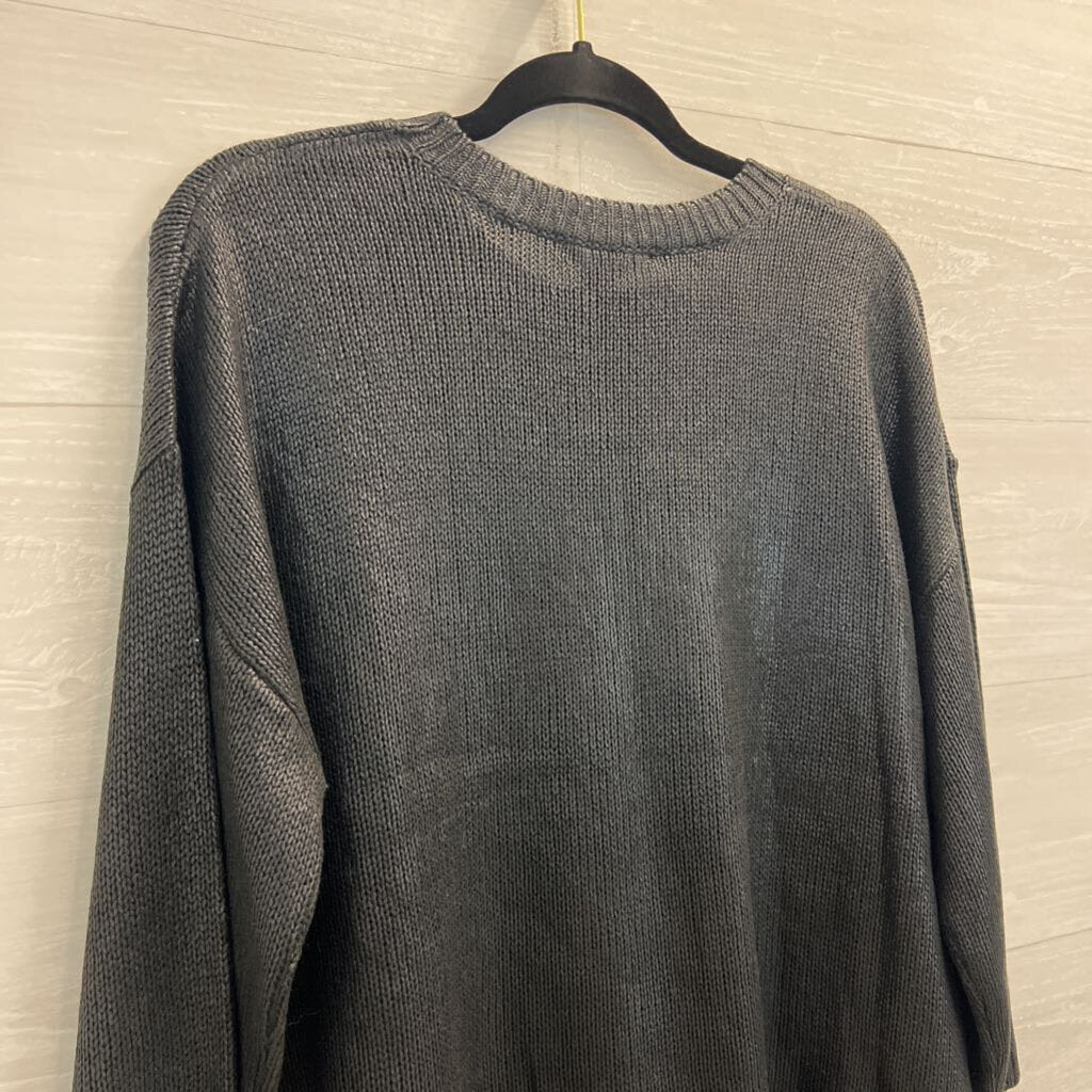 Chelsea and Theodore Black Coated Knit Sweater Top Large