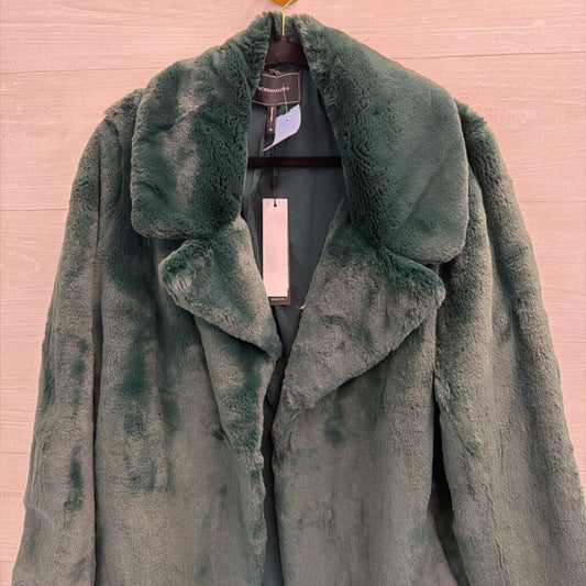 BCBG Green Faux Fur Long Jacket Extra Large