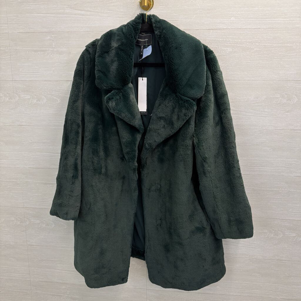 BCBG Green Faux Fur Long Jacket Extra Large