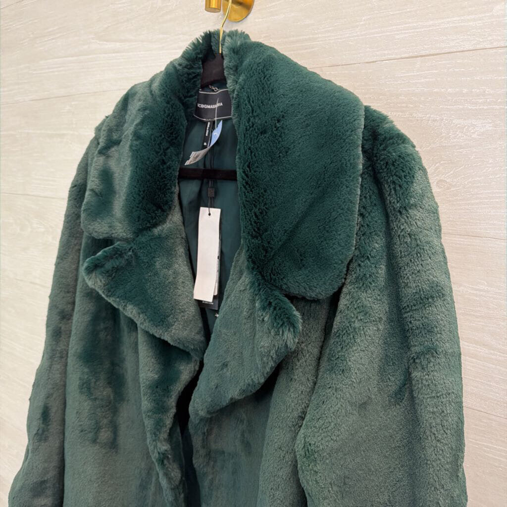 BCBG Green Faux Fur Long Jacket Extra Large