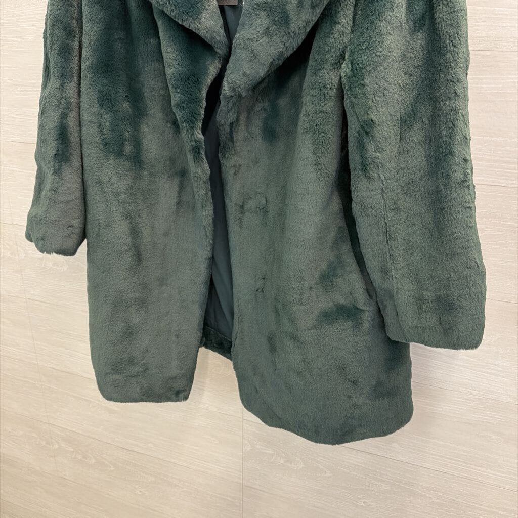 BCBG Green Faux Fur Long Jacket Extra Large