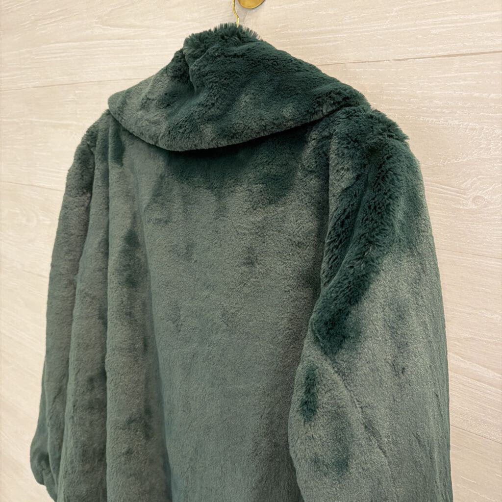 BCBG Green Faux Fur Long Jacket Extra Large