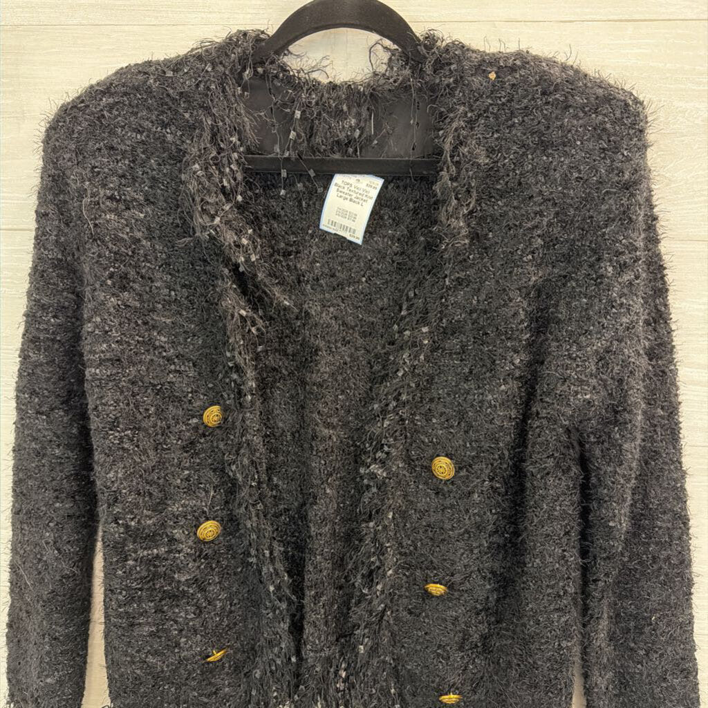 Vici Black Textured Knit Sweater Jacket Large