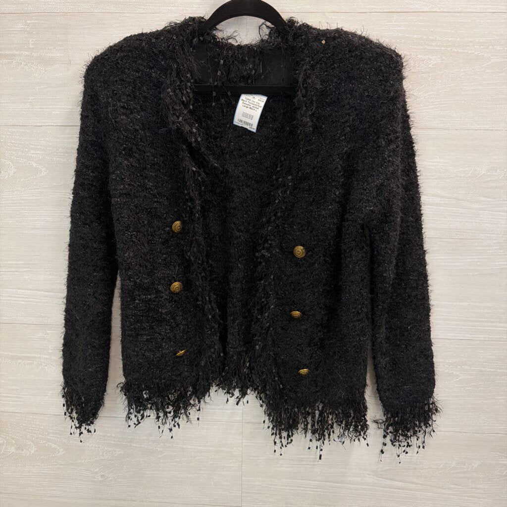 Vici Black Textured Knit Sweater Jacket Large